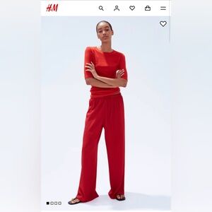 H&M Wide Leg Pull On Red Pants- Size Medium